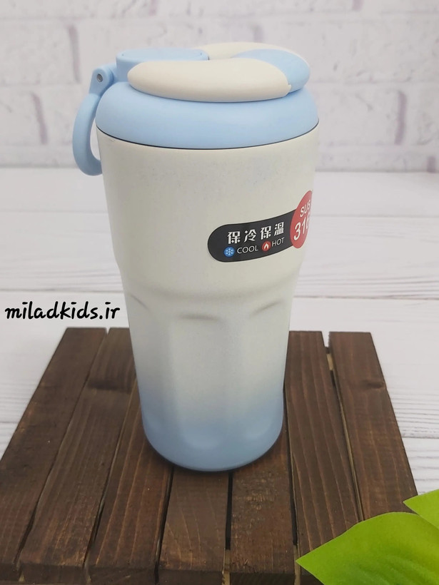 تراول ماگ پاستلی دو جداره استیل 316 رنک آبی سفید