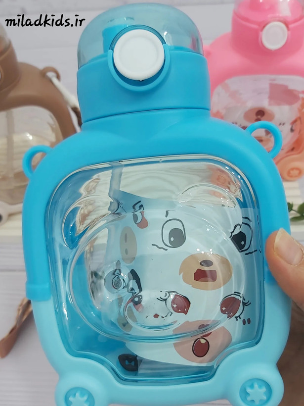 سطح برجسته جلویی قمقمه بچه گانه کتابی خرسی رنگ آبی