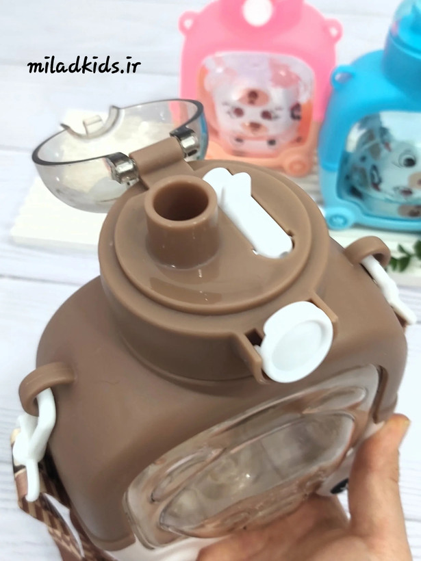 نی نوش و آسان نوش قمقمه کودک کتابی خرسی رنگ قهوه ای