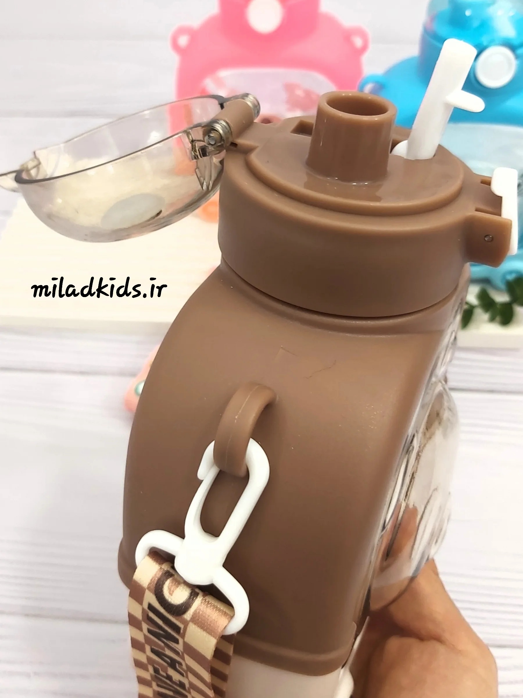 درب دکمه ای قمقمه کتابی بچگانه خرسی رنگ قهوه ای