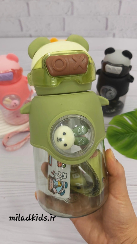 قمقمه پسرانه نی دار طرح خرسی رنگ سبز