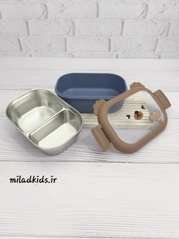 ظرف غذای کودک طرح تدی-ظرف داخلی استیل و درب جدا شده