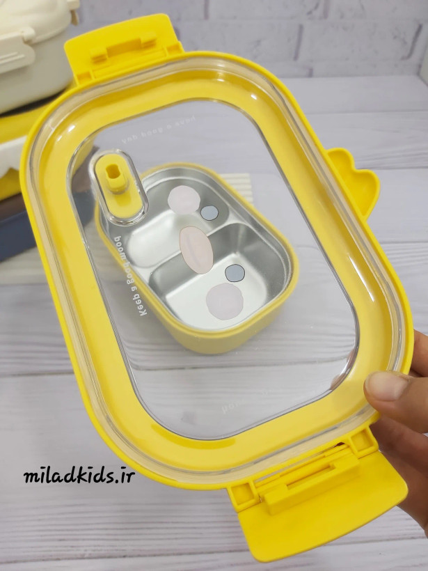 درب واشردار ظرف غذای کودک داخل استیل طرح جوجه