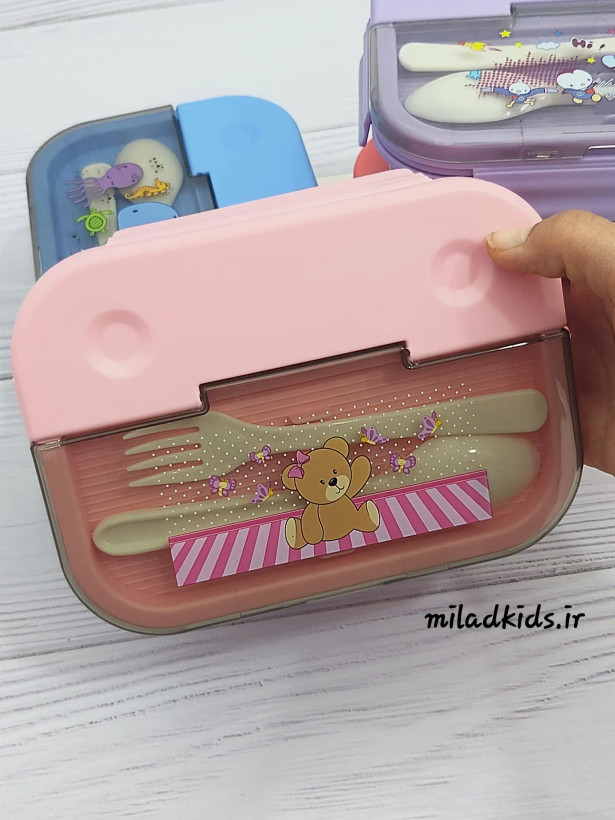 ظرف غذا بچه گانه پلاستیکی سه قسمتی رنگ صورتی