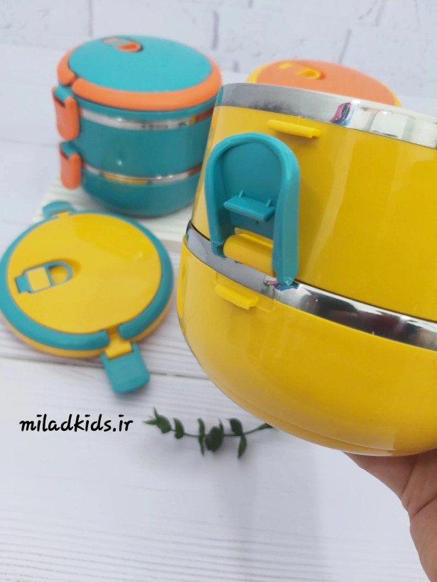 قفل ظرف غذای دوطبقه داخل استیل رنگ زرد