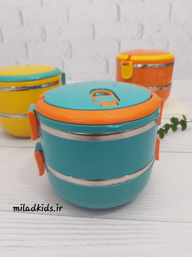 ظرف غذای دوطبقه داخل استیل رنگ آبی