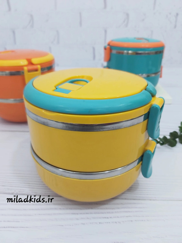 ظرف غذای دوطبقه داخل استیل رنگ زرد