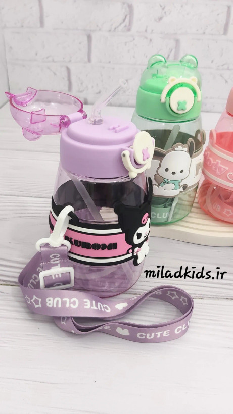 قمقمه دور سیلیکونی نی دار طرح کرومی درب باز و نی نوش سیلیکونی