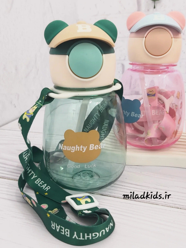 قمقمه فانتزی بچگانه خرسی Naughty bear با کلاه بیسبال رنگ سبز