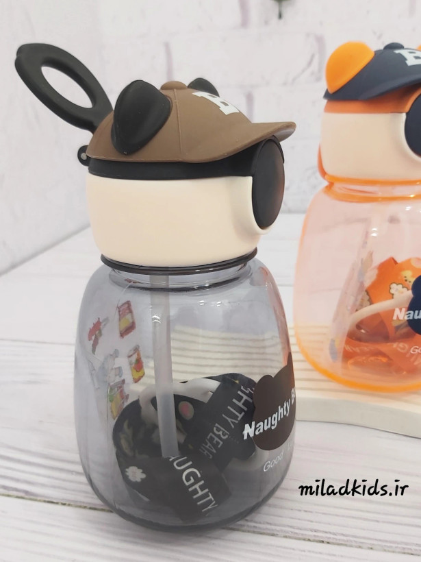 دسته پلاستیکی انگشتی قمقمه بچگانه خرسی Naughty bear با کلاه بیسبال رنگ مشکی