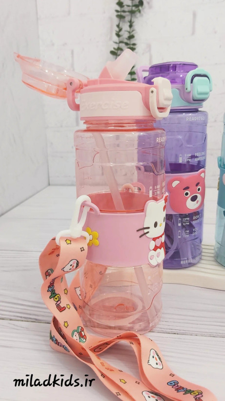 قمقمه کودک دور سیلیکونی کیتی درب باز نی نوش سیلیکونی