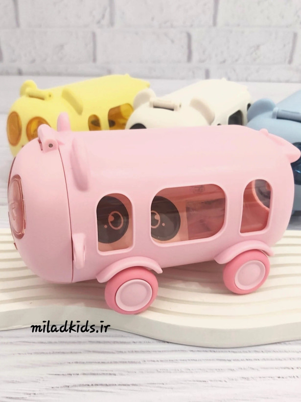 قمقمه فانتزی کودک اتوبوسی طرح پاندا رنگ صورتی