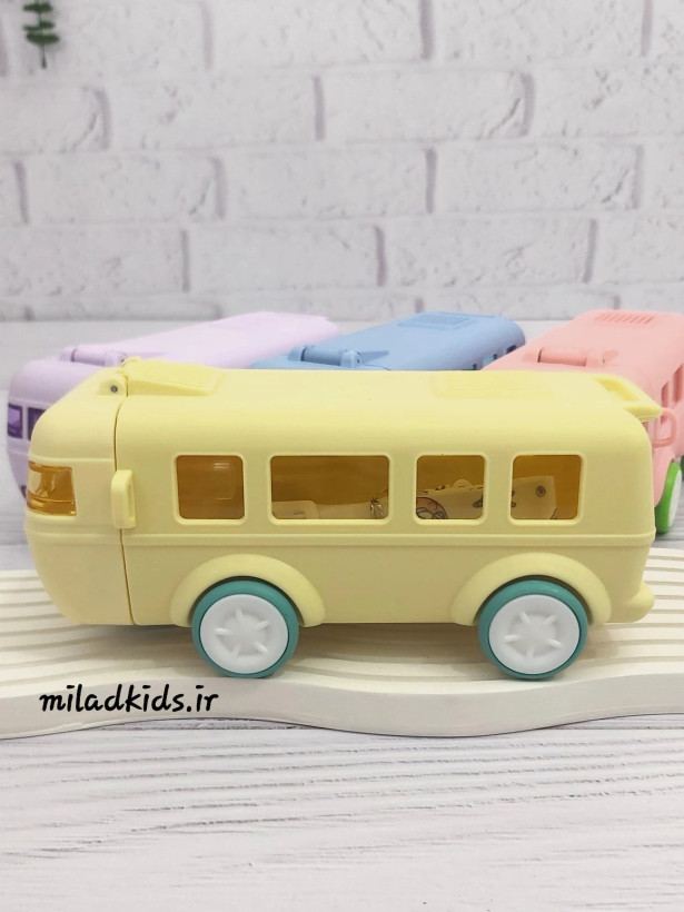 قمقمه فانتزی کودک اتوبوسی نی دار حجم 500ml رنگ زرد