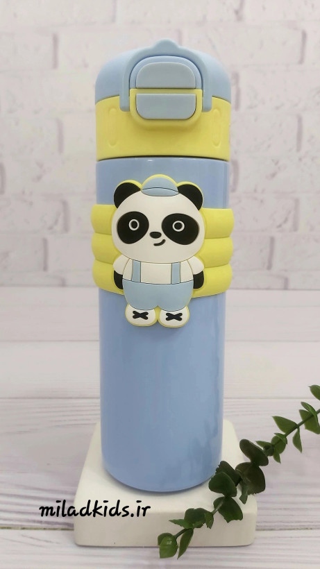 فلاسک دو حالته داخل استیل فانتزی طرح پاندا رنگ آبی