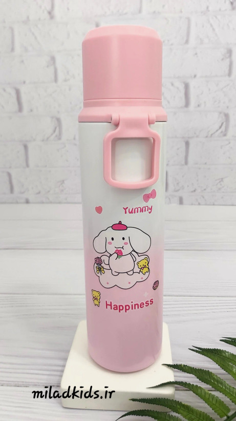 فلاسک فانتزی کودک استیل پاستیلی عروسکی happiness رنگ صورتی