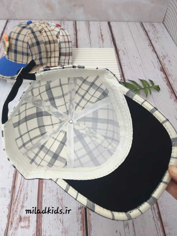 استری عرق گیر سطح داخلی کلاه بچگانه بیسبالی (کپ) چهارخانه با عروسک تدی برجسته متحرک