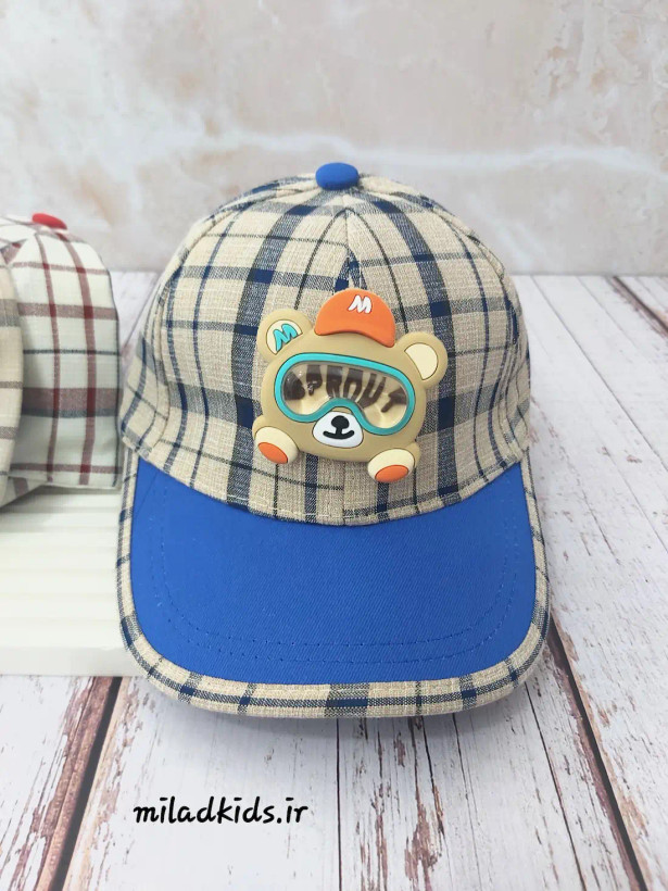 کلاه کودک مدل بیسبالی (کپ) چهار خانه با عروسک متحرک برجسته رنگ