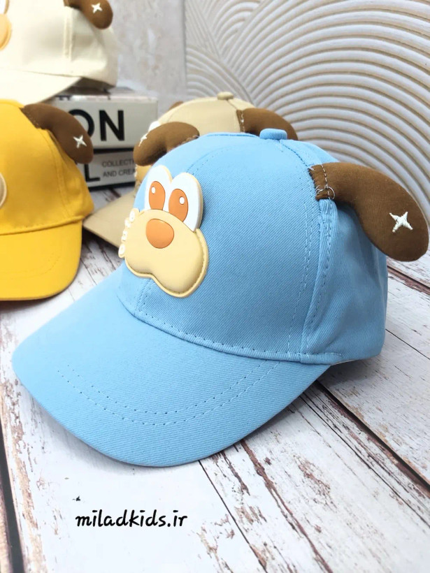 کلاه کتان بچگانه کپ شش ترک مدل سگ گوش دار رنگ آبی روشن