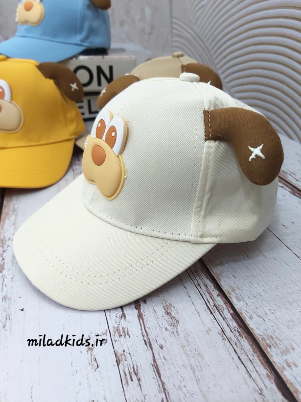 رنگ شیری کلاه بچگانه کتان وارداتی کپ مدل سگ گوش دار