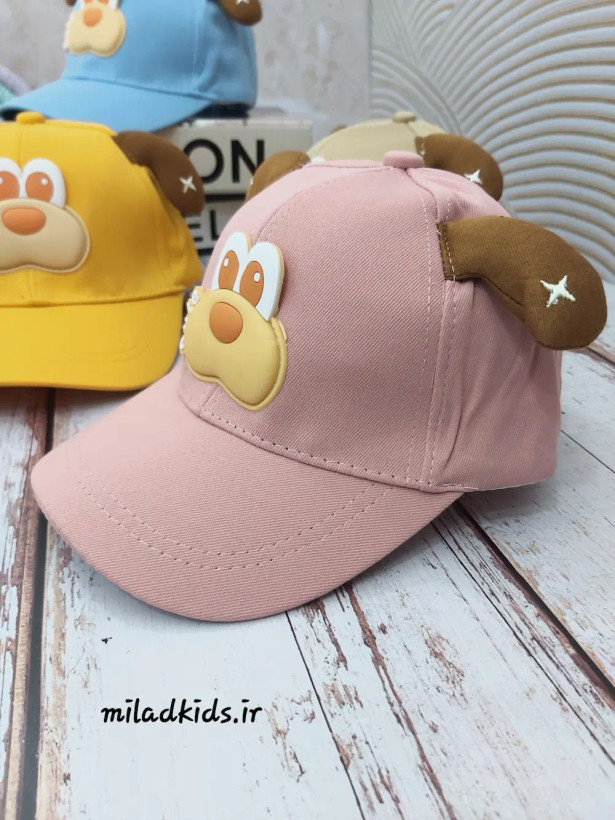 کلاه کتان کودک بیسبالی طرح سگ گوش دار شش ترک رنگ صورتی