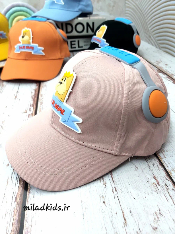 کلاه کتان وارداتی بچگانه بیسبالی شش ترک مدل هدفونی رنگ صورتی