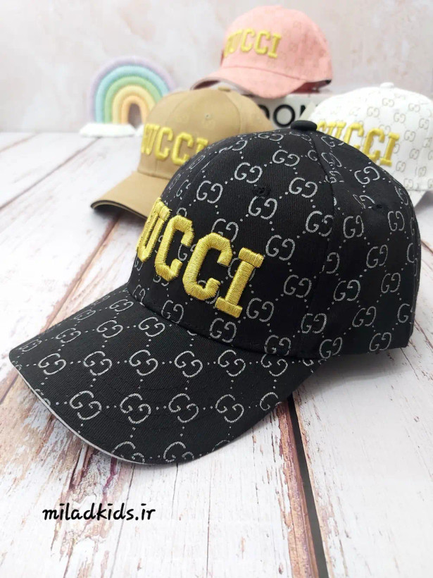 کلاه کتان وارداتی دخترانه کپ طرح گوچی رنگ مشکی