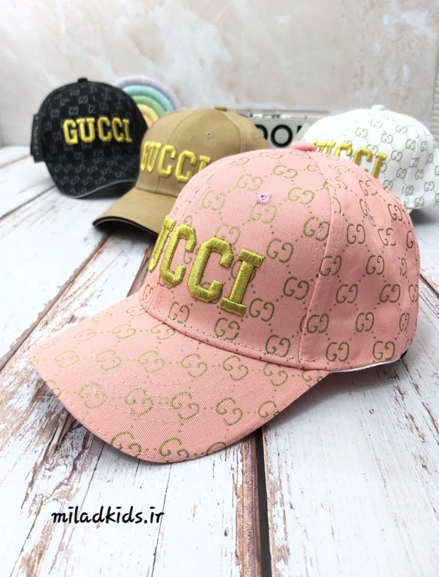 کلاه کتان وارداتی بیسبالی دخترانه طرح گوچی رنگ صورتی