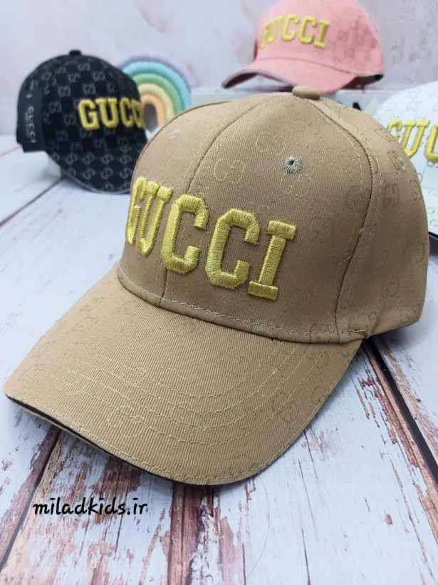 کلاه کتان وارداتی کپ دخترانه طرح گوچی رنگ کرم