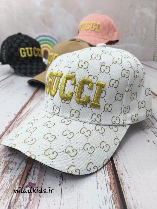 کلاه کتان وارداتی بیسبالی دخترانه طرح گوچی رنگ سفید