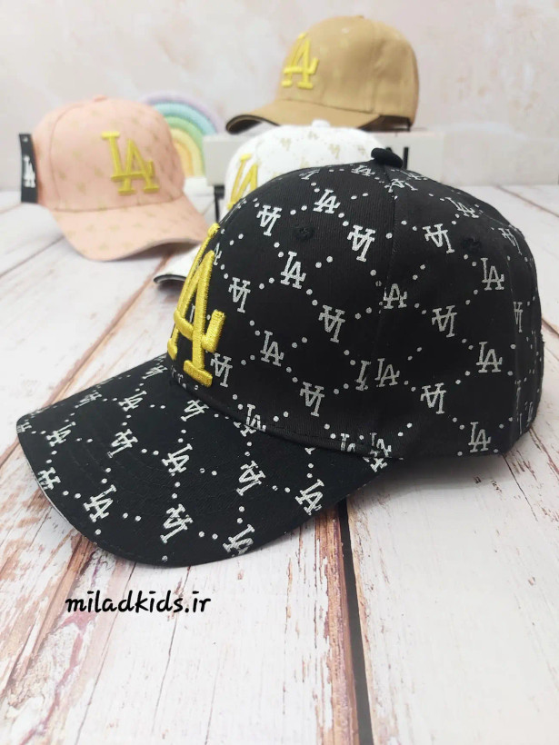 کلاه کتان دخترانه بیسبالی شش ترک مدل LA رنگ مشکی