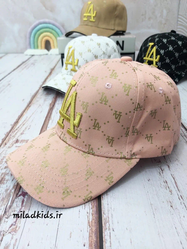کلاه کتان کپ دخترانه مدل LA رنگ صورتی