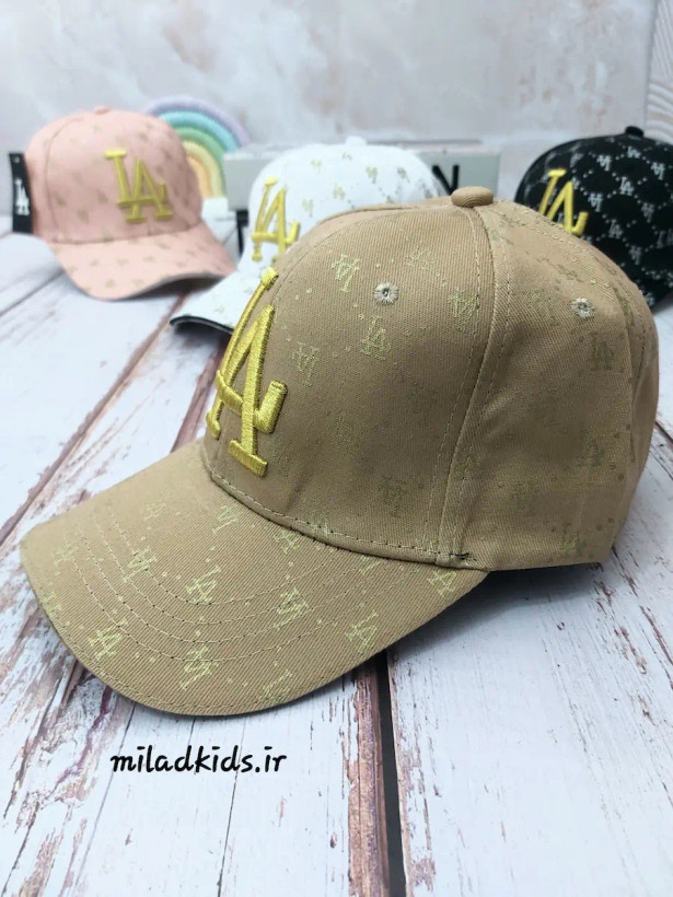 کلاه کتان وارداتی دخترانه بیسبالی مدل LA رنگ کرم