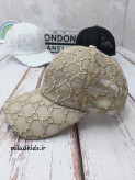 کلاه دخترانه نقاب دار تمام توری وارداتی طرح گوچی رنگ کرم