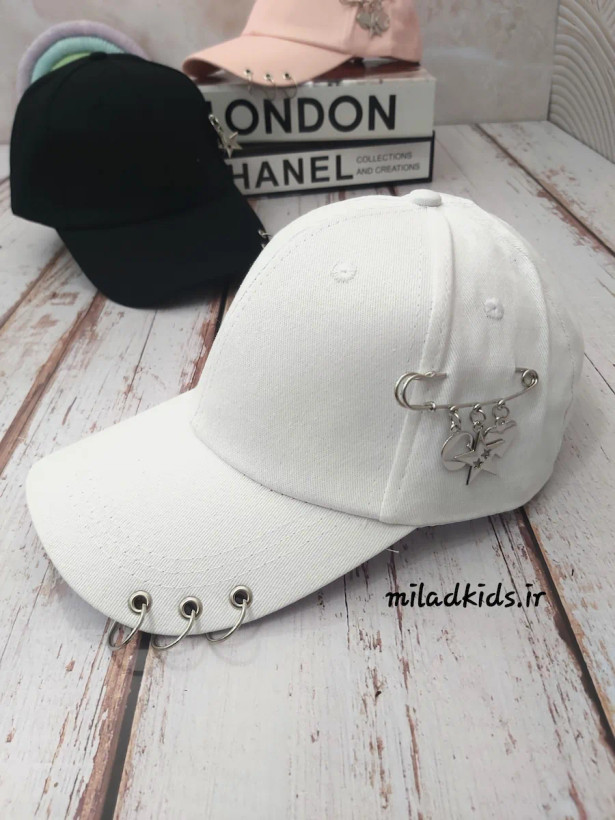 کلاه نقاب دار دخترانه کتان وارداتی پرسینگ دار حلقه ای رنگ سفید