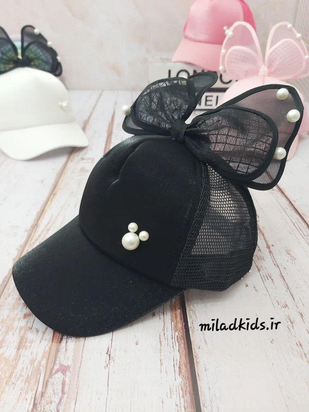 کلاه نقاب دار دخترانه پاپیون دار میکی موس پشت توری وارداتی رنگ مشکی