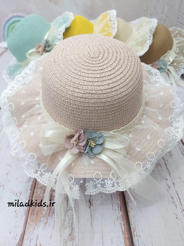 کلاه لبه دار توری ساحلی دخترانه کنفی وارداتی رنگ صورتی