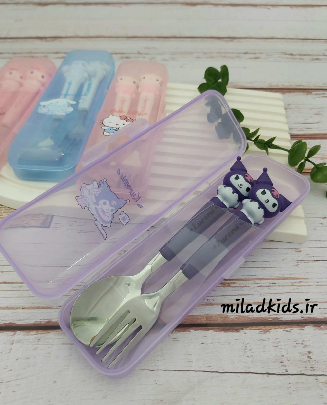 ست قاشق چنگال استیل دسته پلاستیکی طرح کرومی با جعبه باز