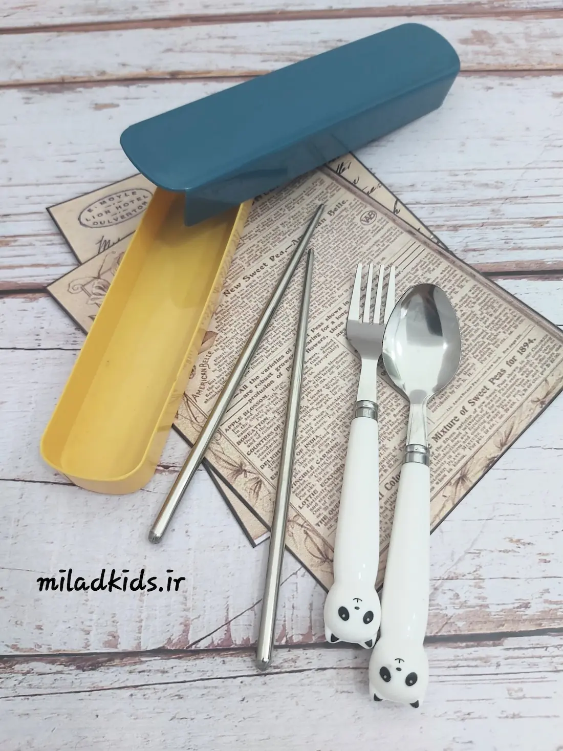 ست قاشق چنگال و چاپ استیک بچگانه استیل طرح پاندا سفید