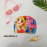 کلاه شنا بچه گانه ضد کلر پارچه ای طرح پری دریایی