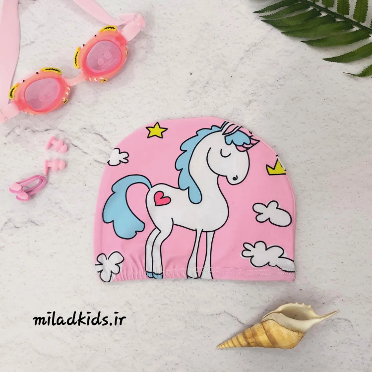 کلاه شنا بچگانه پارچه ای ضد کلر طرح پونی- اسب تک شاخ