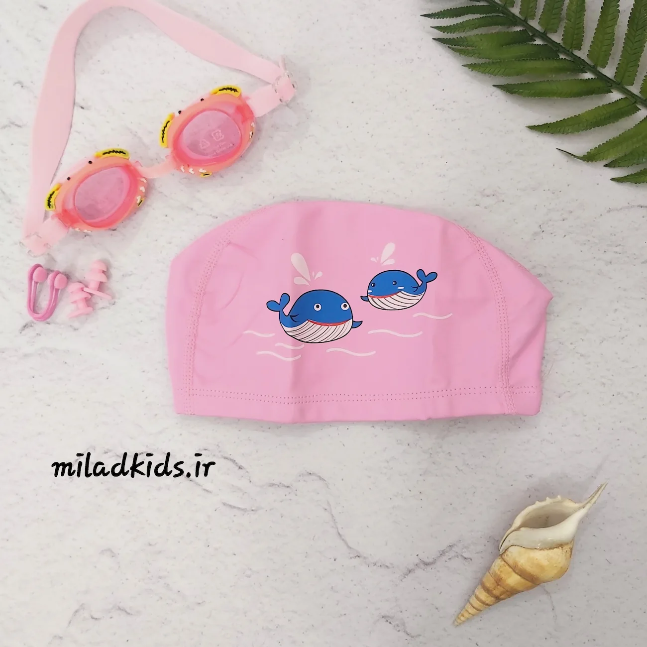 کلاه شنا بچگانه یونگبو (YONGBO) - PU طرح دو کوسه صورتی