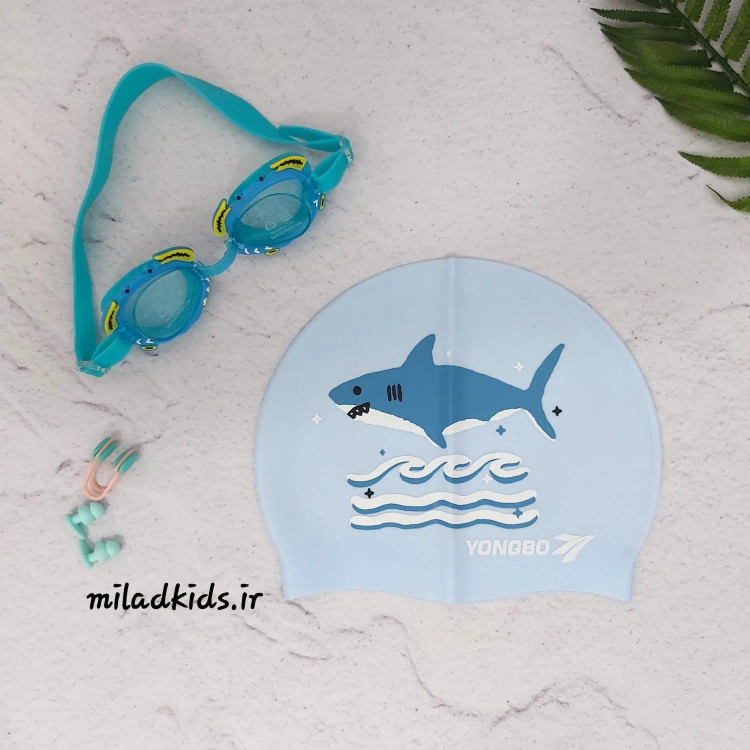 کلاه شنا بچه گانه سیلیکونی یونگبو (YONGBO) طرح کوسه