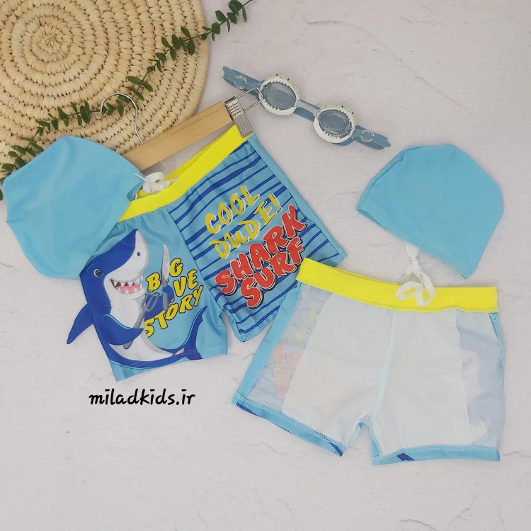 آستر سمت داخل مایو شنا پسرانه کلاه دار طرح کوسه