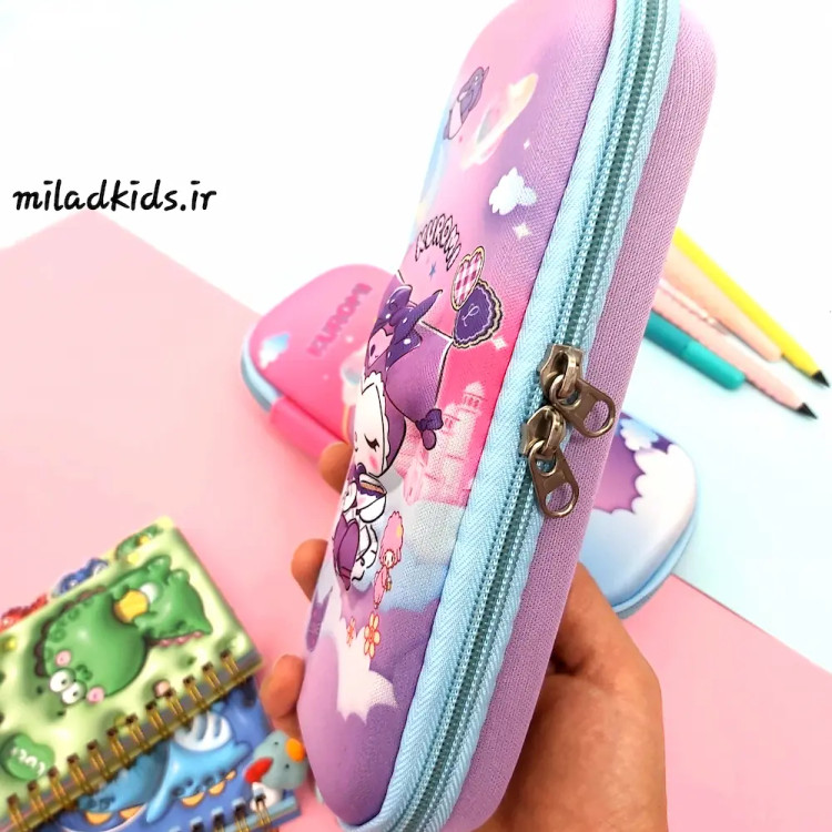 جامدادی بچه گانه دو زیپه نیمه تبلتی طرح برجسته کرومی