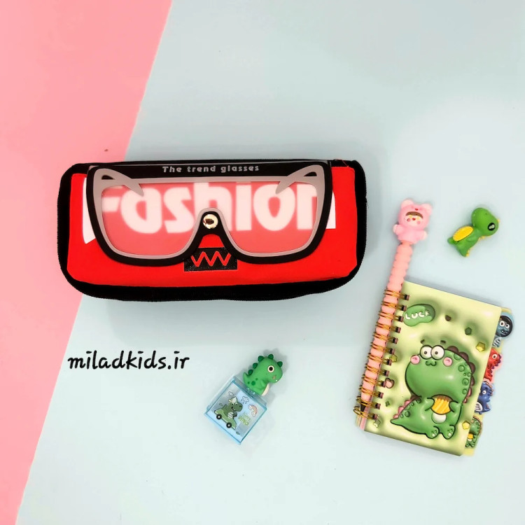 جامدادی بچه گانه فانتزی دو زیپ طرح عینک
