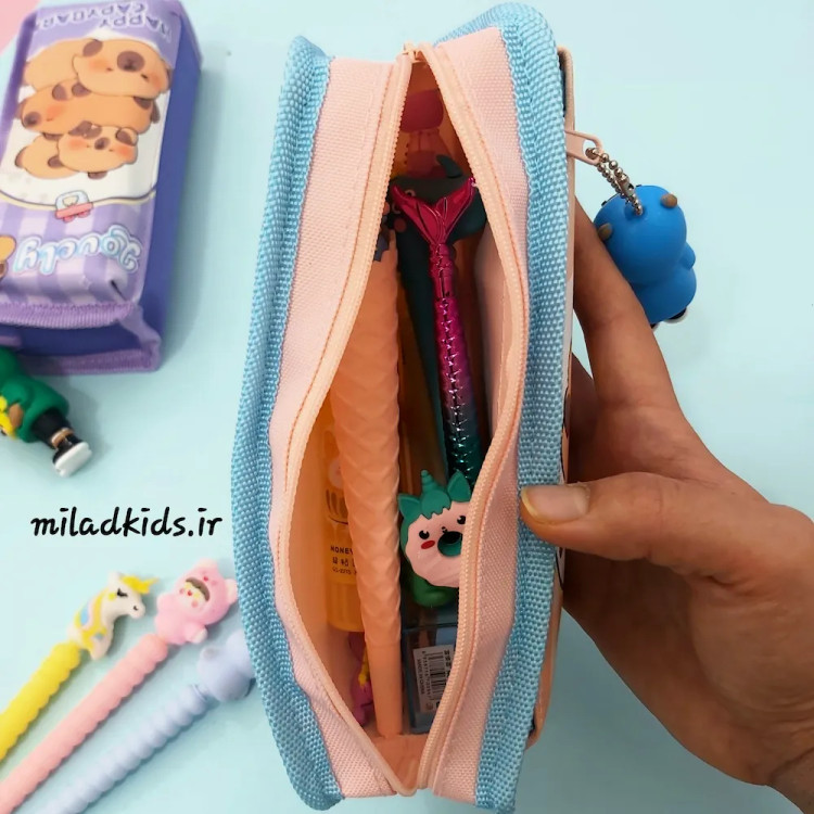 فضای داخلی زیپ بزرگ جامدادی دو زیپ آویز دار کاپی بارا