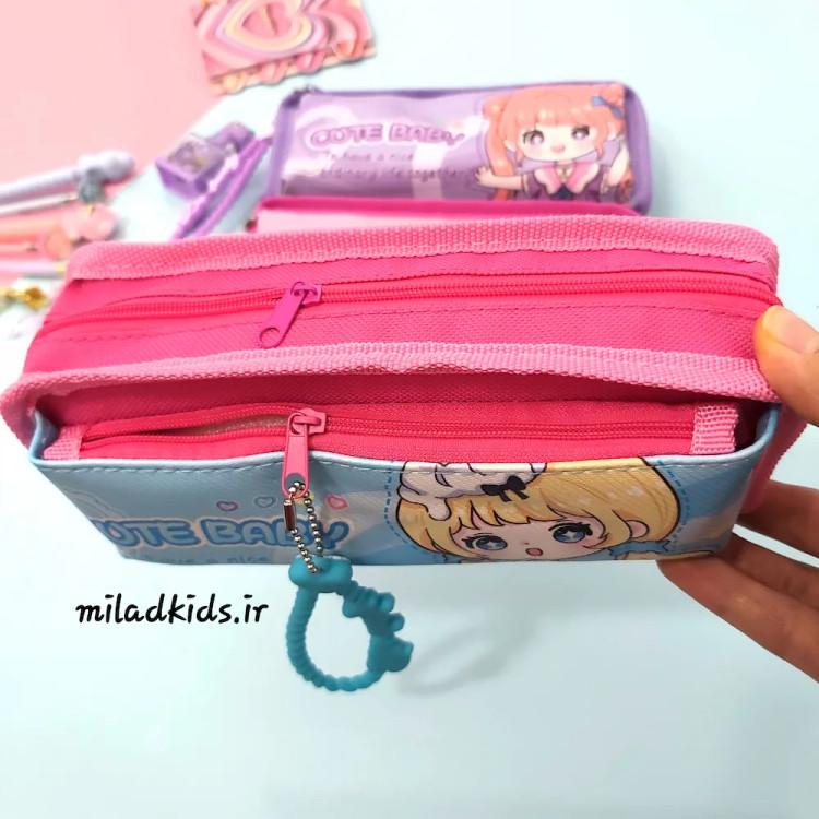 زیپ بزرگ و کوچک جامدادی پارچه ای دخترانه