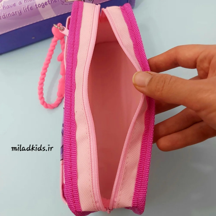 فضای داخلی زیپ بزرگ جامدادی پارچه ای دخترانه دو زیپ رنگ گل بهی