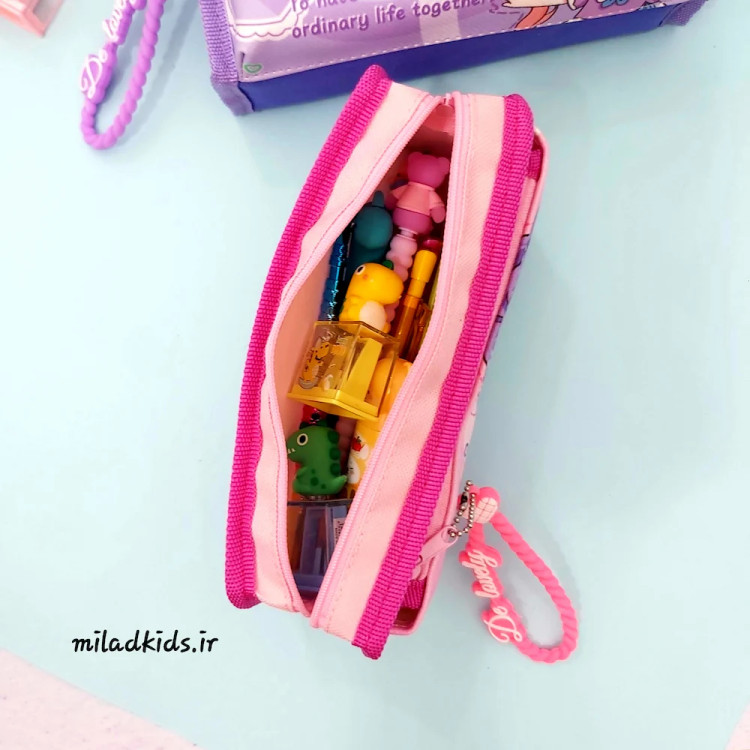 لوازم تحریر داخل جیب بزرگ جامدادی پارچه ای دو زیپ