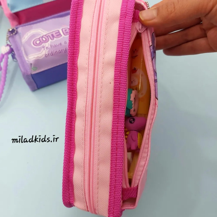 فضای داخلی زیپ کوچک جامدادی پارچه ای بچه گانه دو زیپ